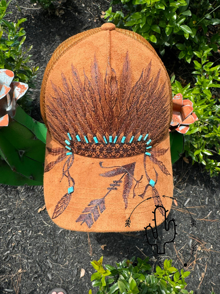 Indian head dress Baseball Burned Hat