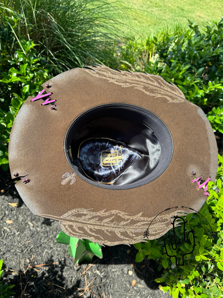 Double Feather Punchy Burned Hat