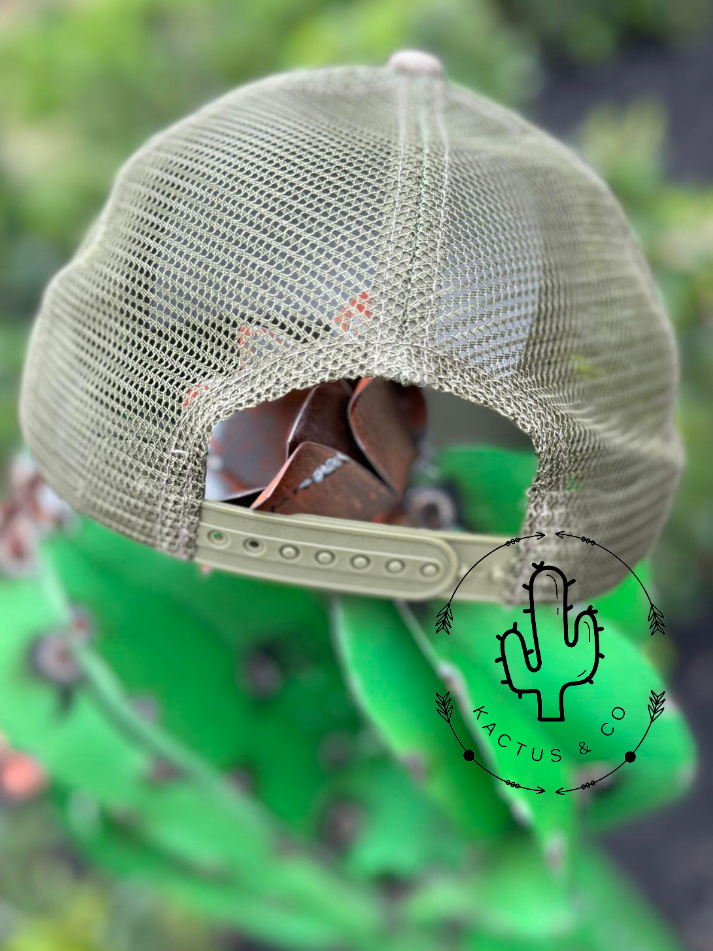 OLIVE- 3 Flowers Baseball Burned Hat