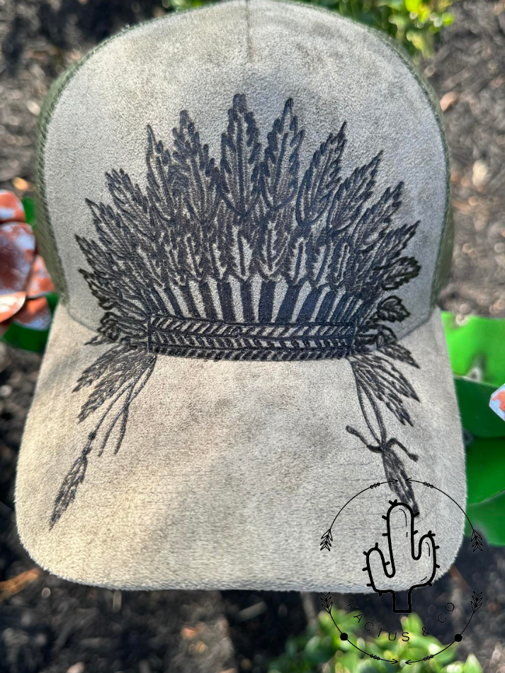 Olive- Headdress Baseball Burned Hat