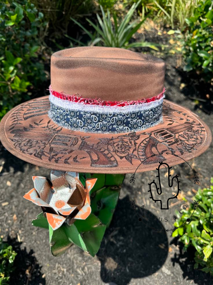 Flag/Six shooter Burned Hat