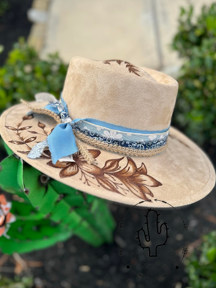 Light brown flowers Burned Hat