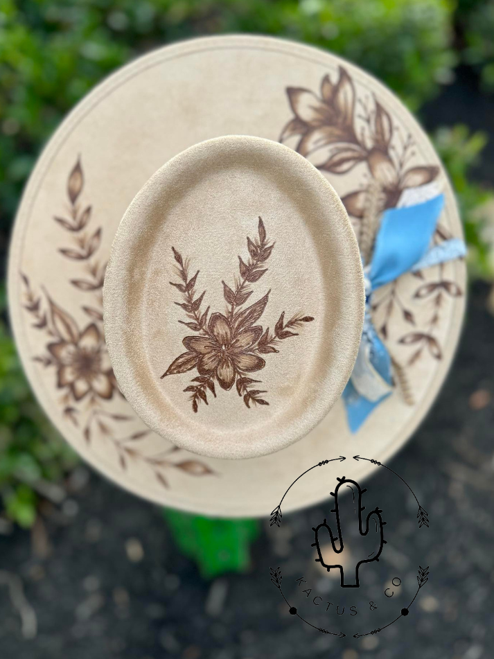 Light brown flowers Burned Hat
