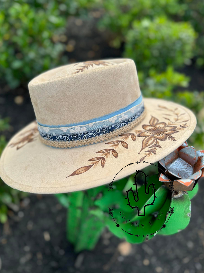 Light brown flowers Burned Hat