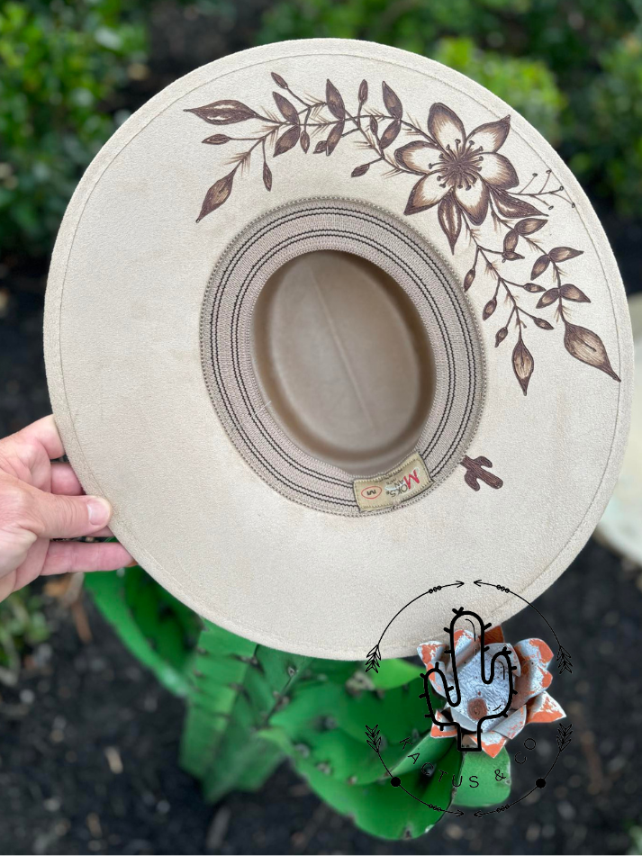 Light brown flowers Burned Hat