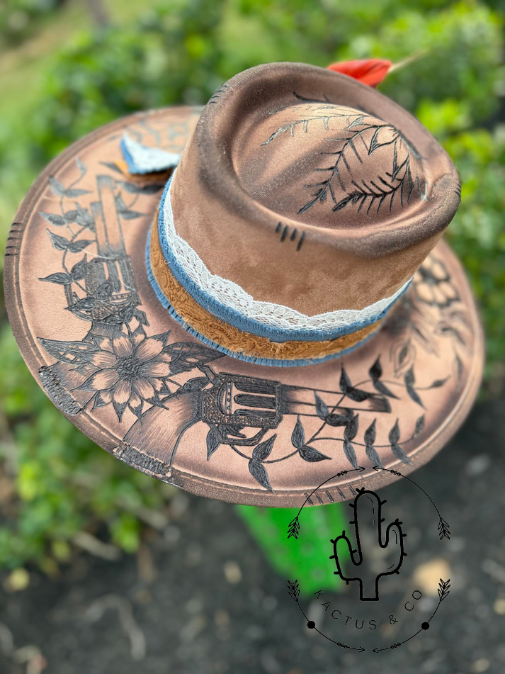 Brown six Shooter Burned Hat
