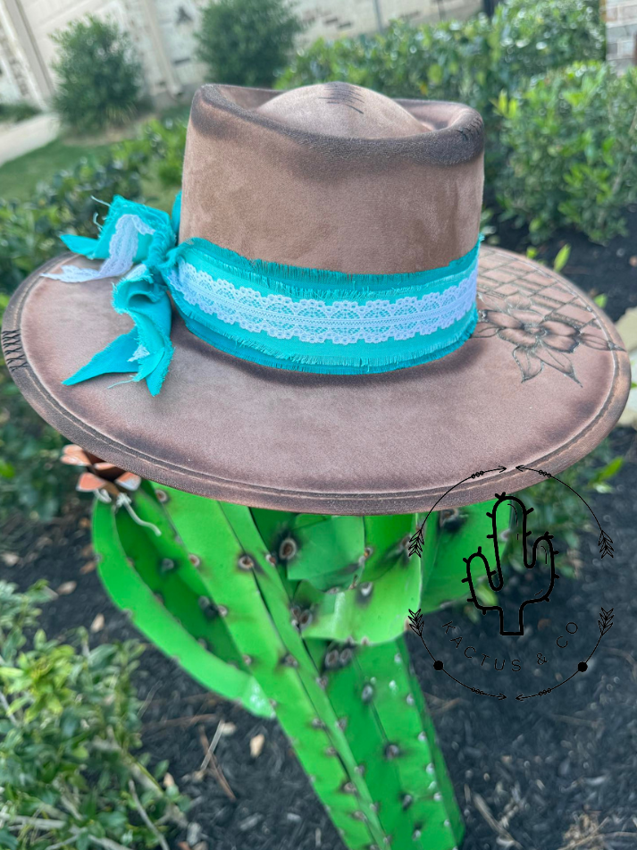Basket weave/Checkered Burned Hat