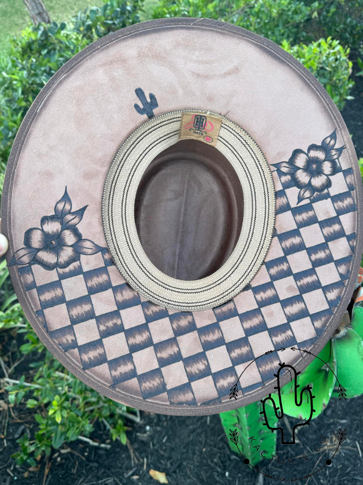 Basket weave/Checkered Burned Hat