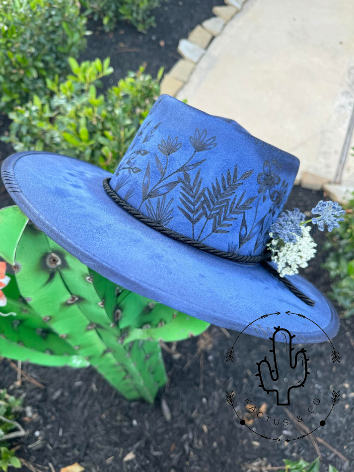 Blue- Wildflowers Burned Hat