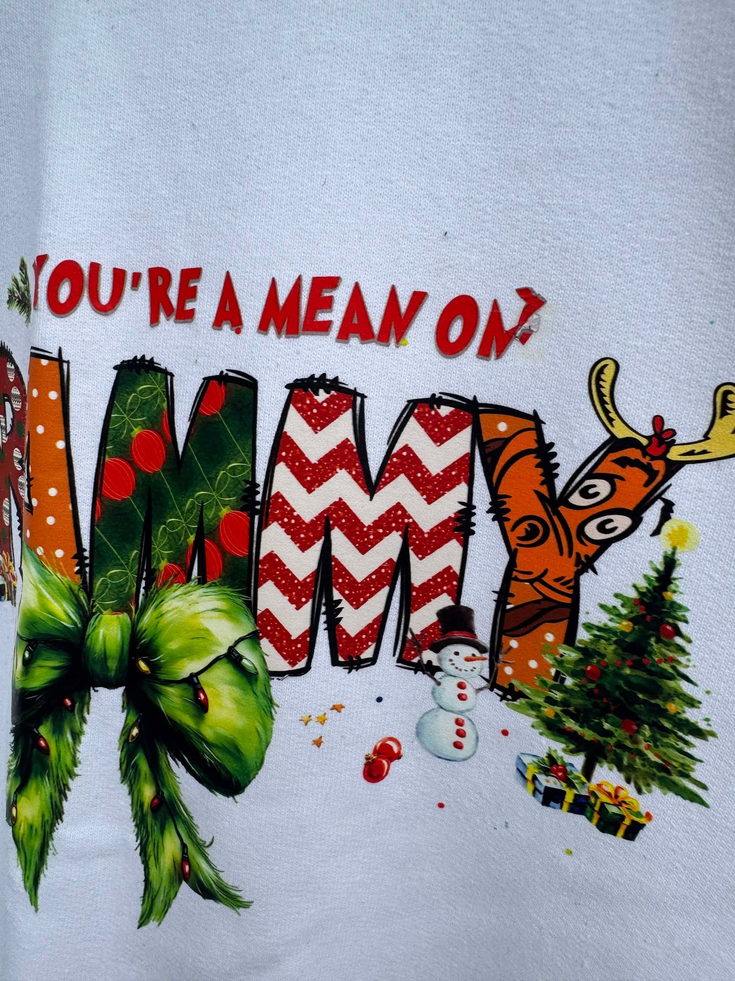 XL white Crewneck- has mess-up