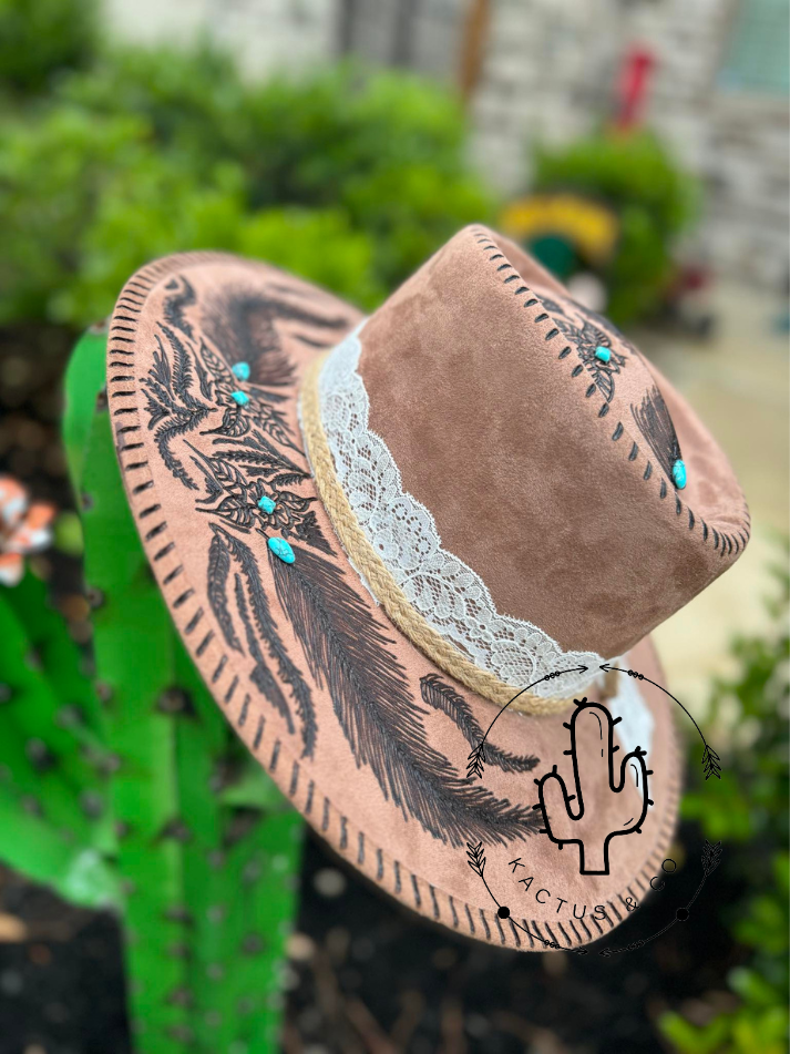 Feathers with lace Burned Hat