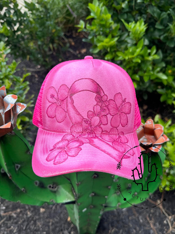 Burned Ribbons Ribbon with Hibiscus Flowers Baseball Burned Hat – Kactus & Co