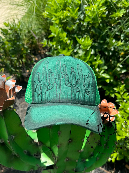 Green Kactus Baseball Burned Hat