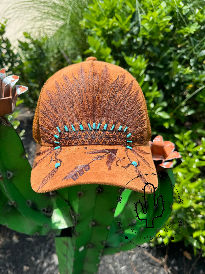 Indian head dress  Baseball Burned Hat