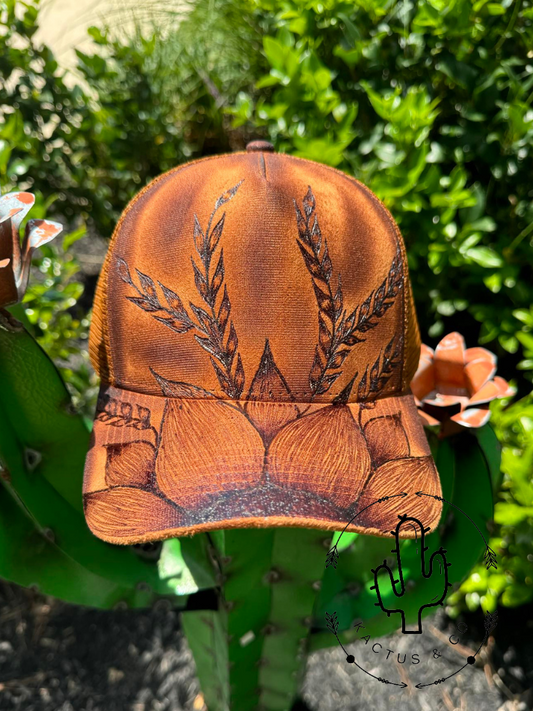 Brown- Brim Sunflower Baseball Burned Hat