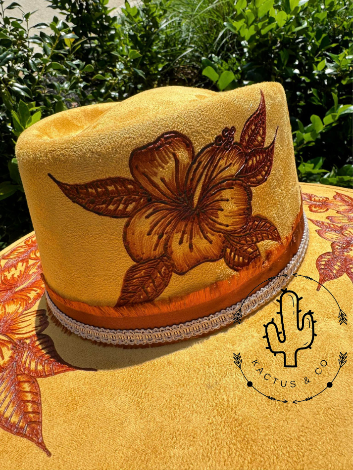 Hibiscus Flowers Burned Hat