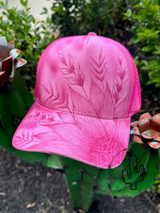 Pink Large Sunflower Baseball Burned Hat