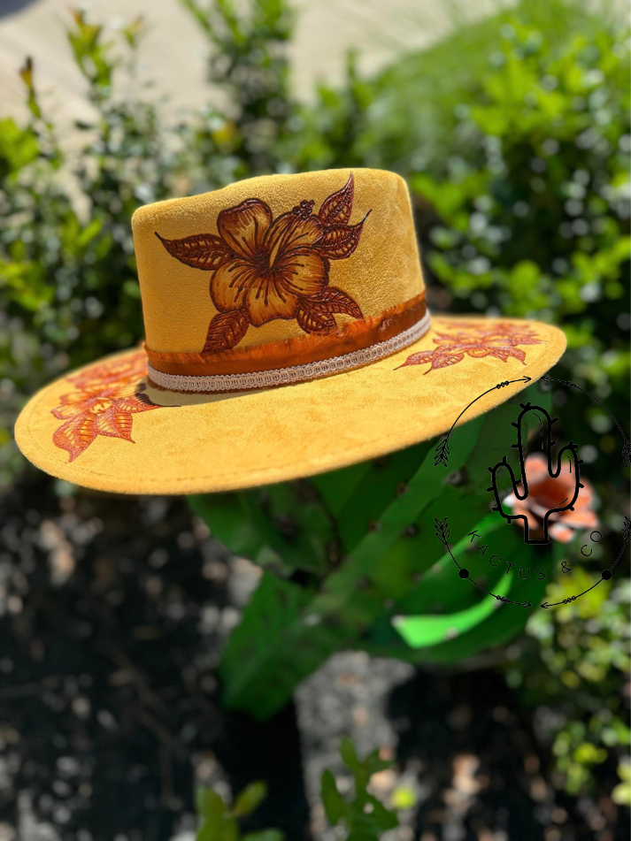 Hibiscus Flowers Burned Hat