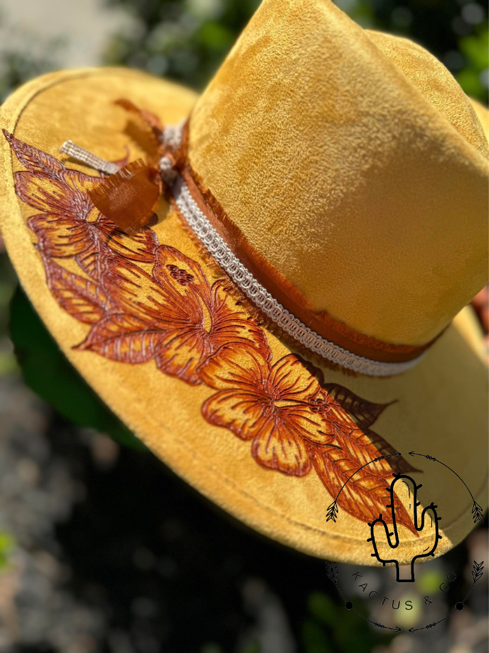 Hibiscus Flowers Burned Hat