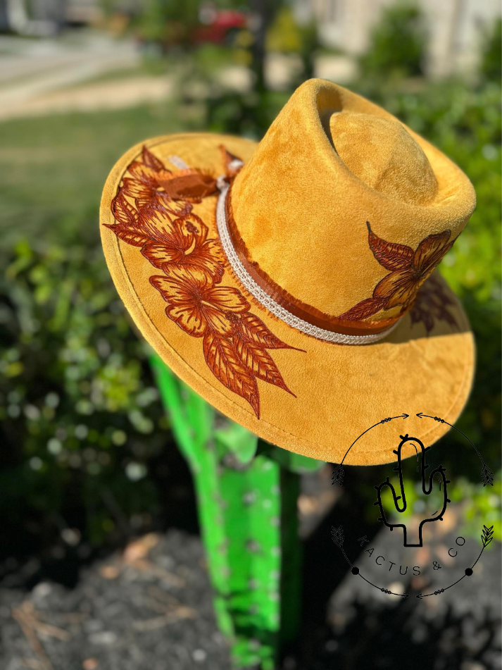 Hibiscus Flowers Burned Hat