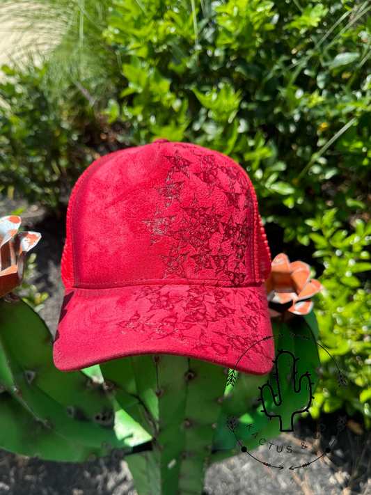 Red Cherry Blossoms Baseball Burned Hat