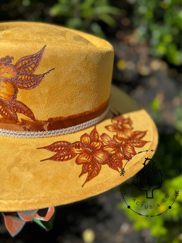 Hibiscus Flowers Burned Hat