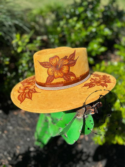 Hibiscus Flowers Burned Hat