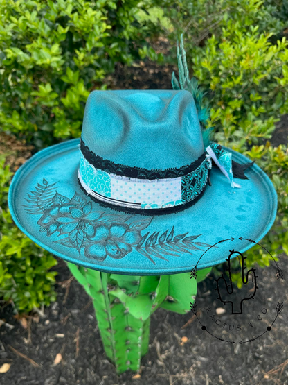 Teal burned hat Pencil roll