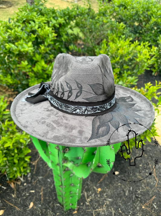 Dark Grey Fedora Burned Hat