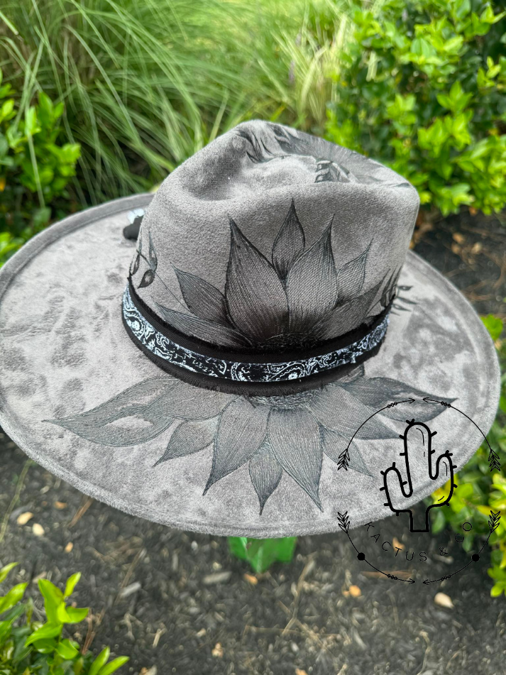 Dark Grey Fedora Burned Hat