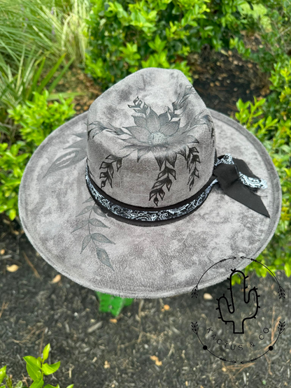 Dark Grey Fedora Burned Hat