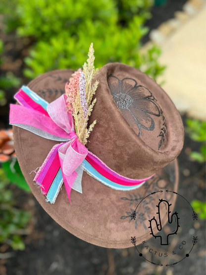 Pink band flower Burned Hat