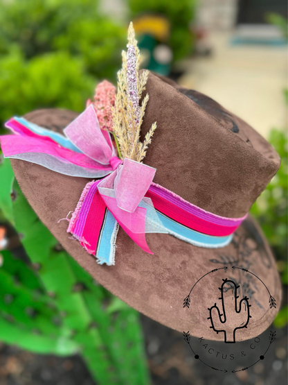 Pink band flower Burned Hat