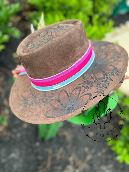 Pink band flower Burned Hat