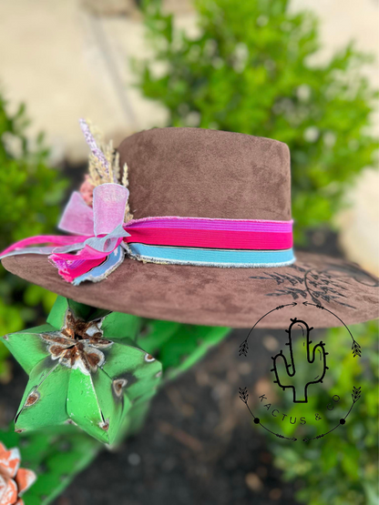 Pink band flower Burned Hat