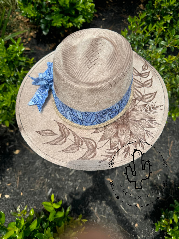 Sunflower with Vines Burned Hat