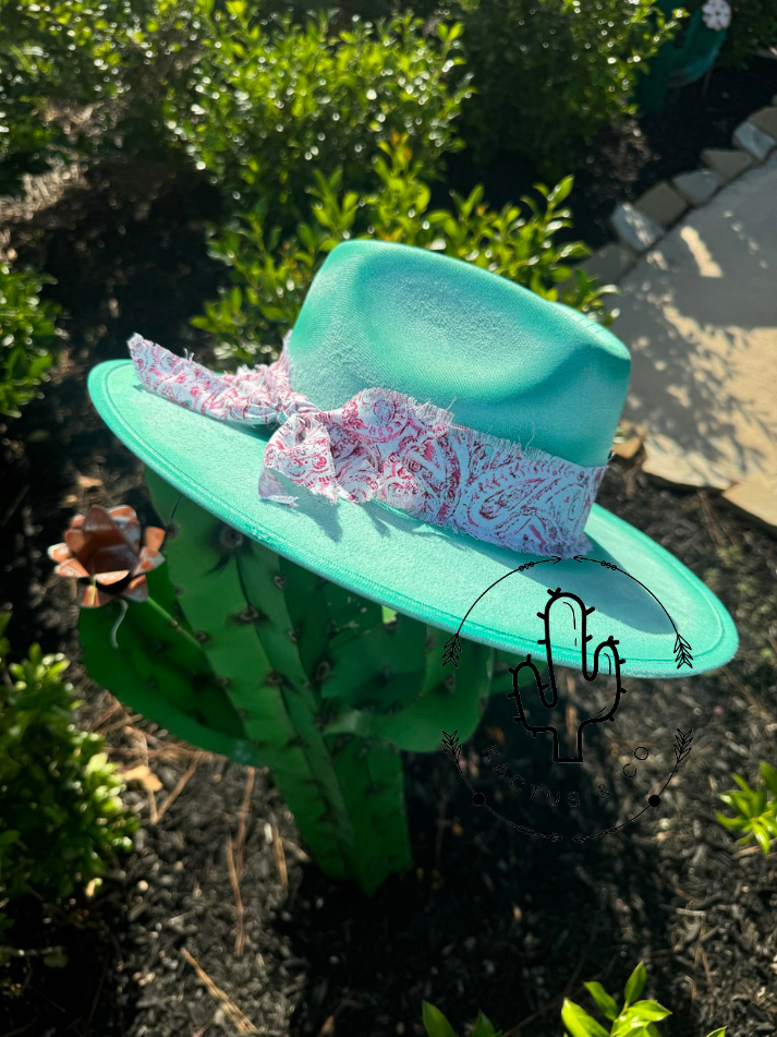 Aqua Paisley Burned Hat