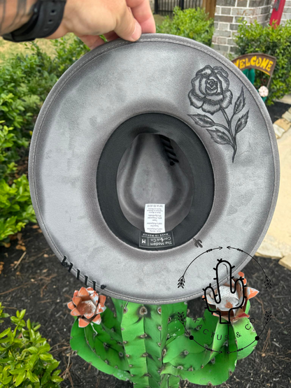 Grey Roses Burned Hat