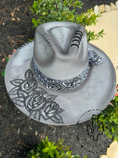 Grey Roses Burned Hat