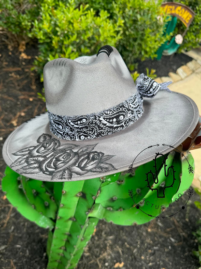 Grey Roses Burned Hat