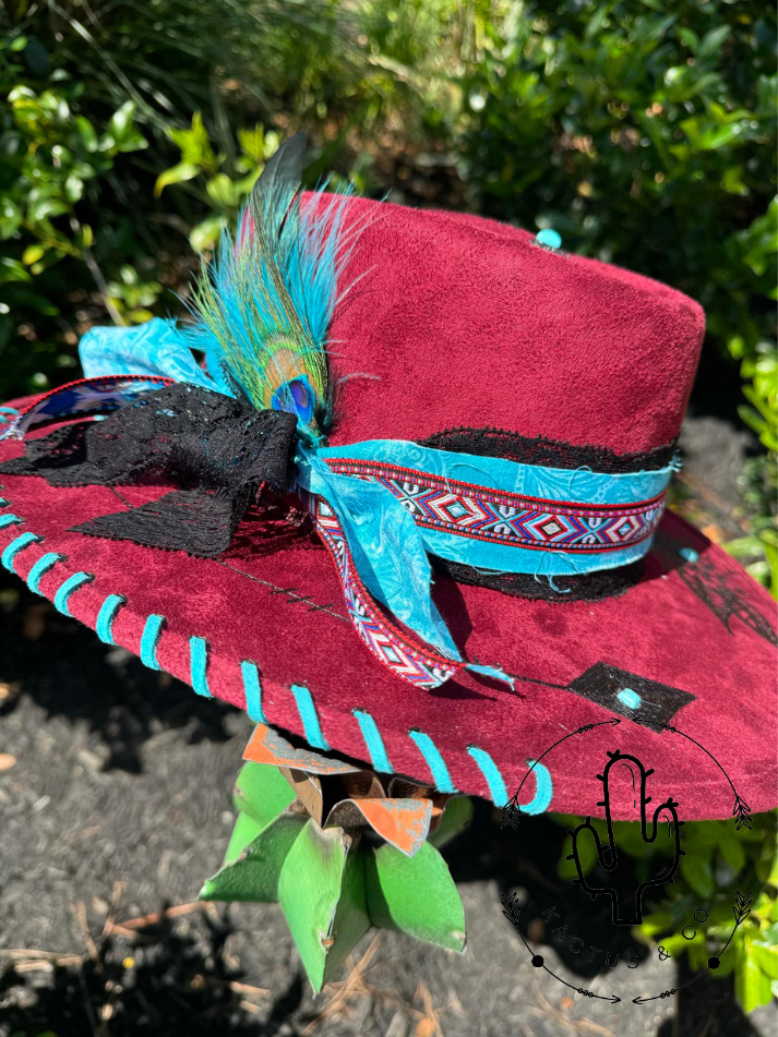 Turquoise Arrow Burned Hat