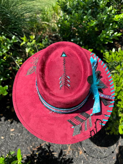 Turquoise Arrow Burned Hat