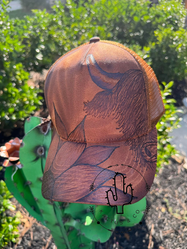 Sunflower Highland Baseball Burned Hat