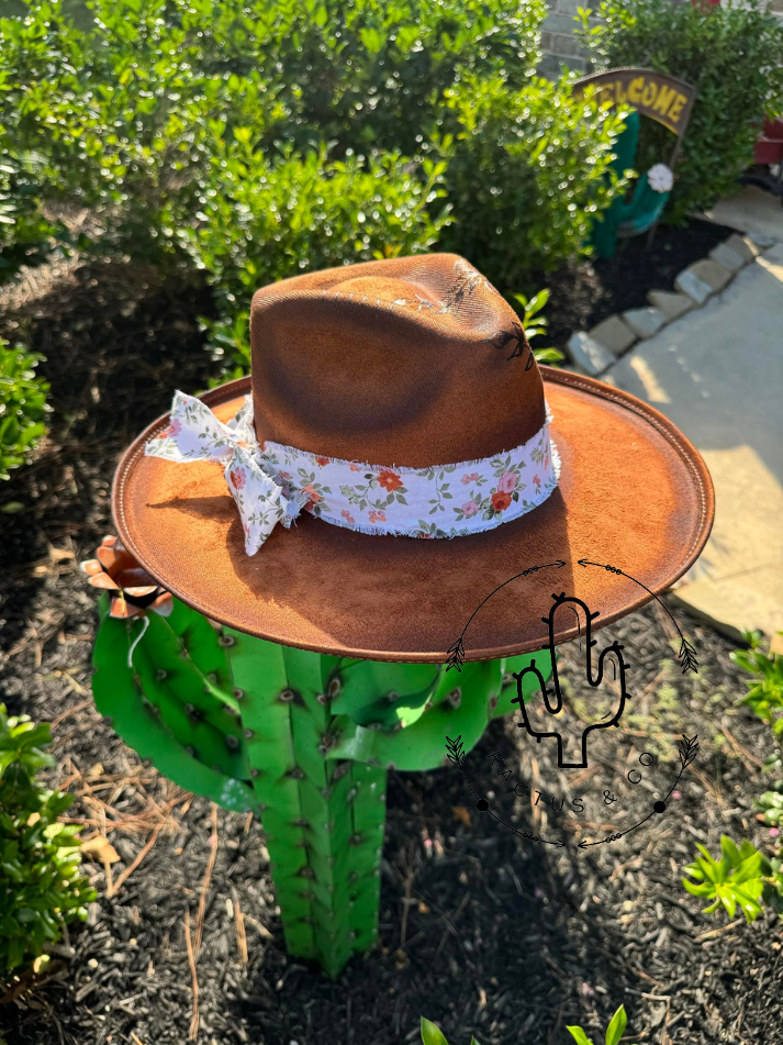 Brown Floral Burned Hat