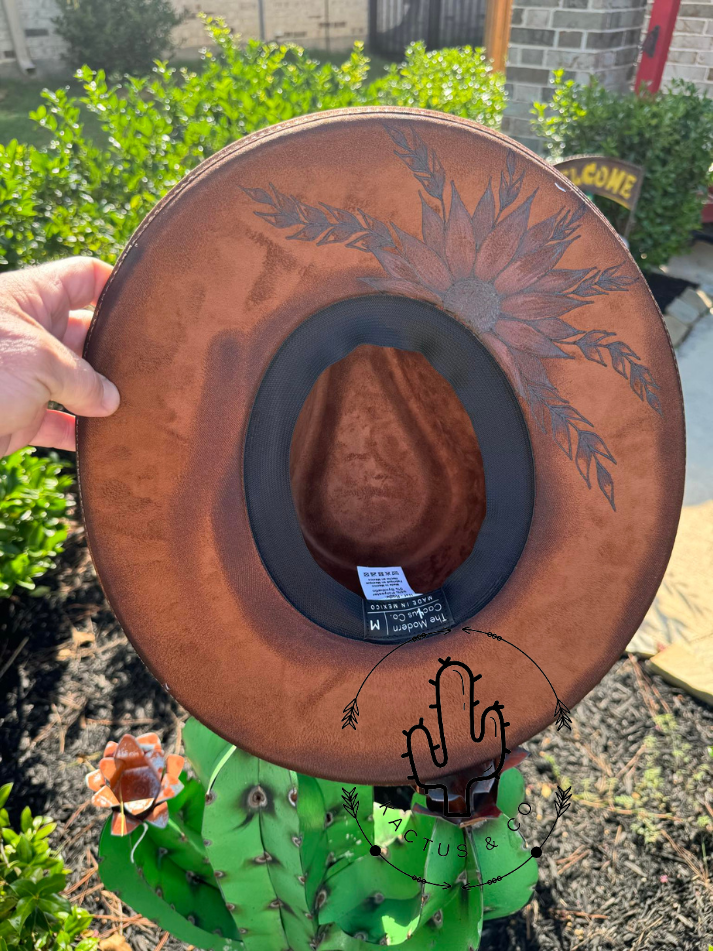 Brown Floral Burned Hat