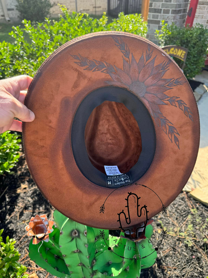 Brown Floral Burned Hat