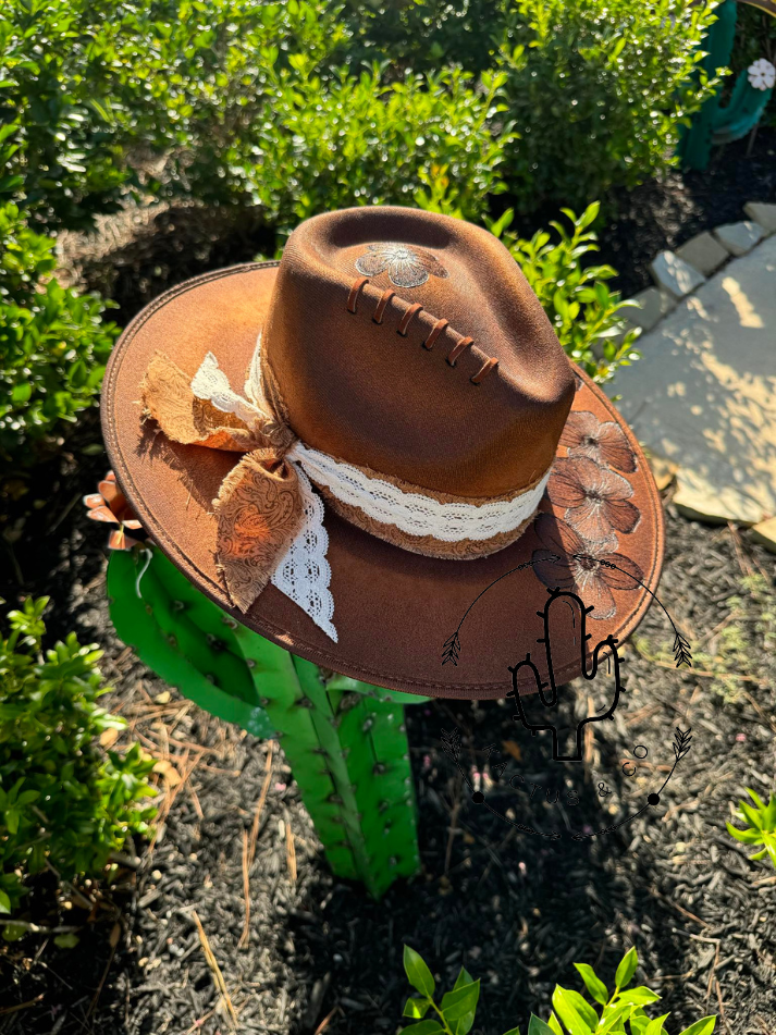 Floral & Lace Burned Hat