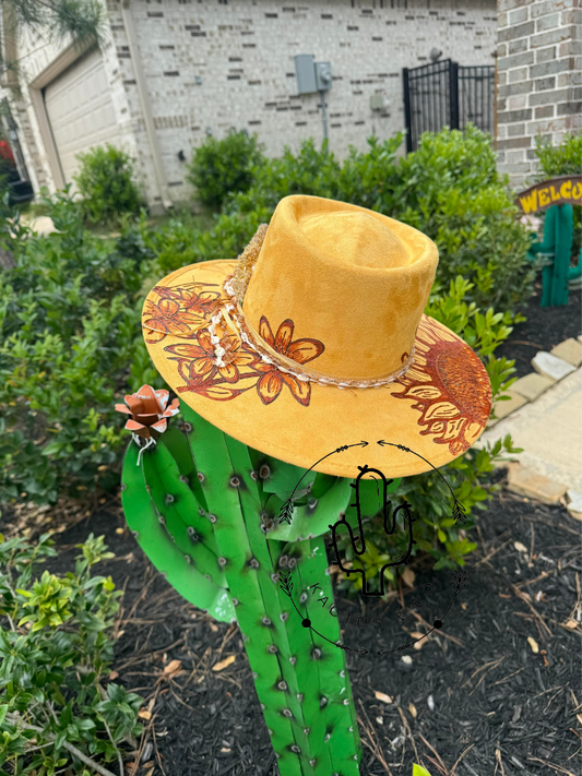 Sunflower & Lilies Burned Hat