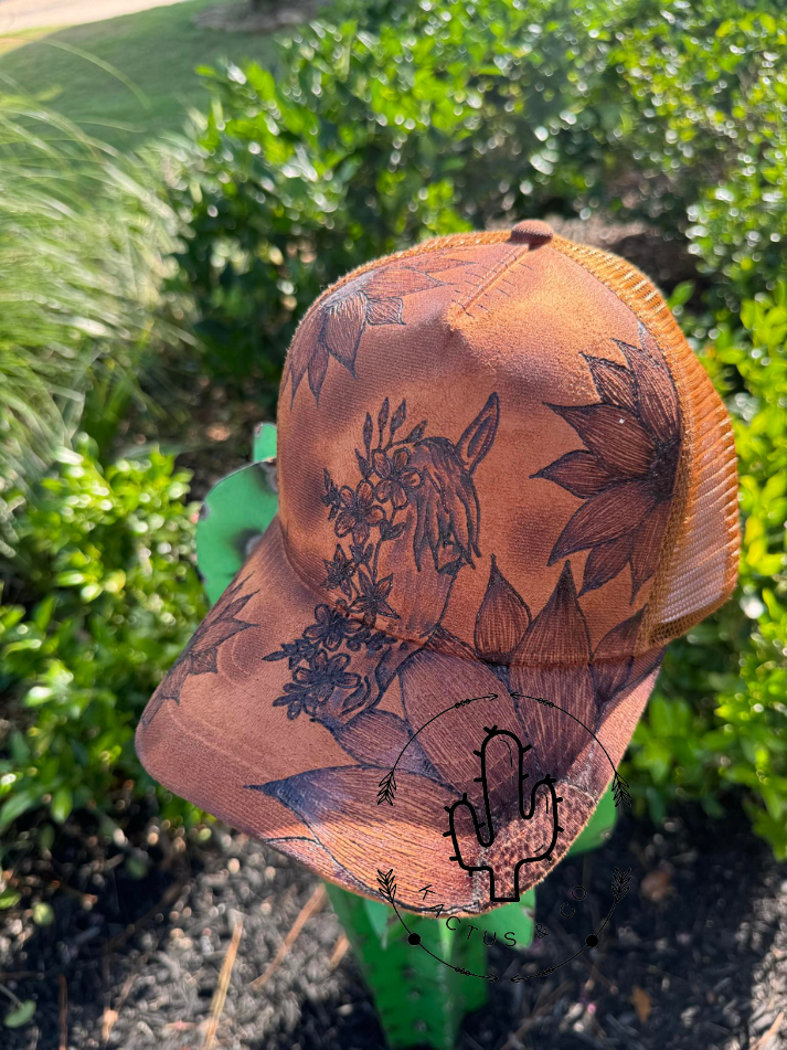 Sunflower Mustang Baseball Burned Hat