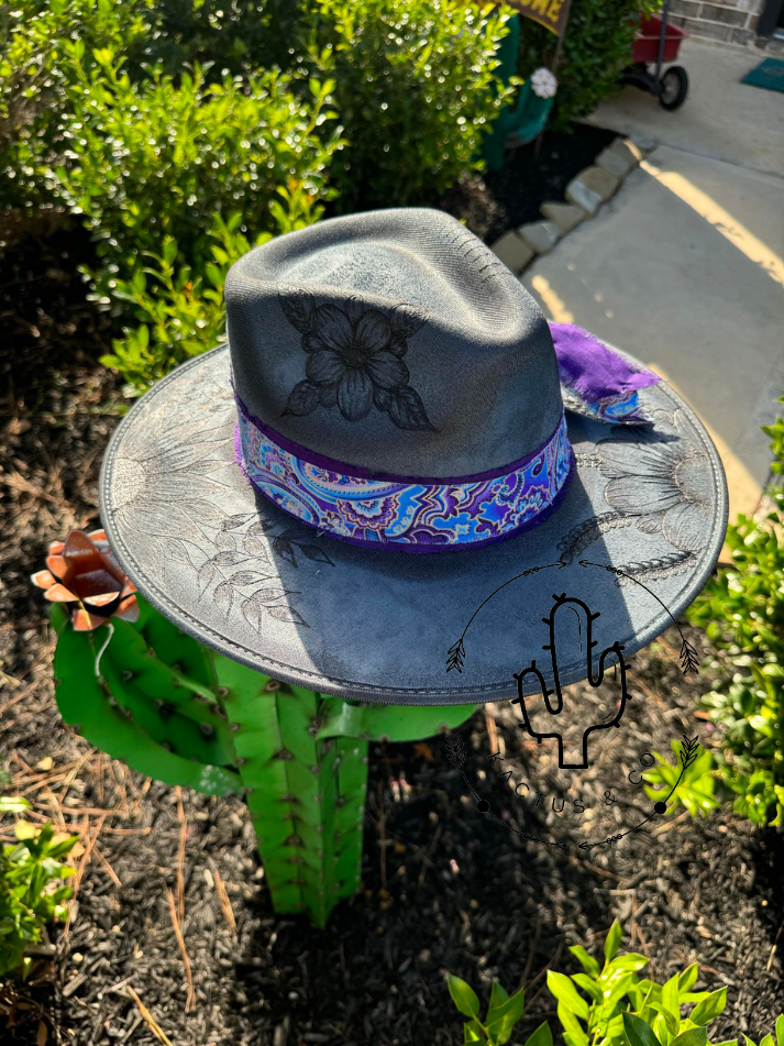 Purple Paisley & Floral Burned Hat